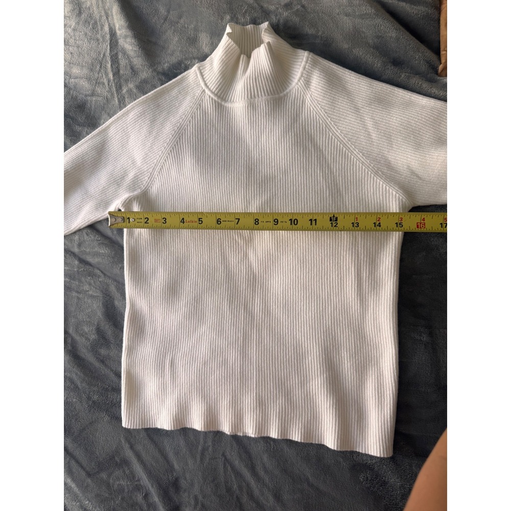 Laura Ashley White Ribbed Cotton Mock Neck Sweater Raglan Sleeve Medium - Picture 5 of 5